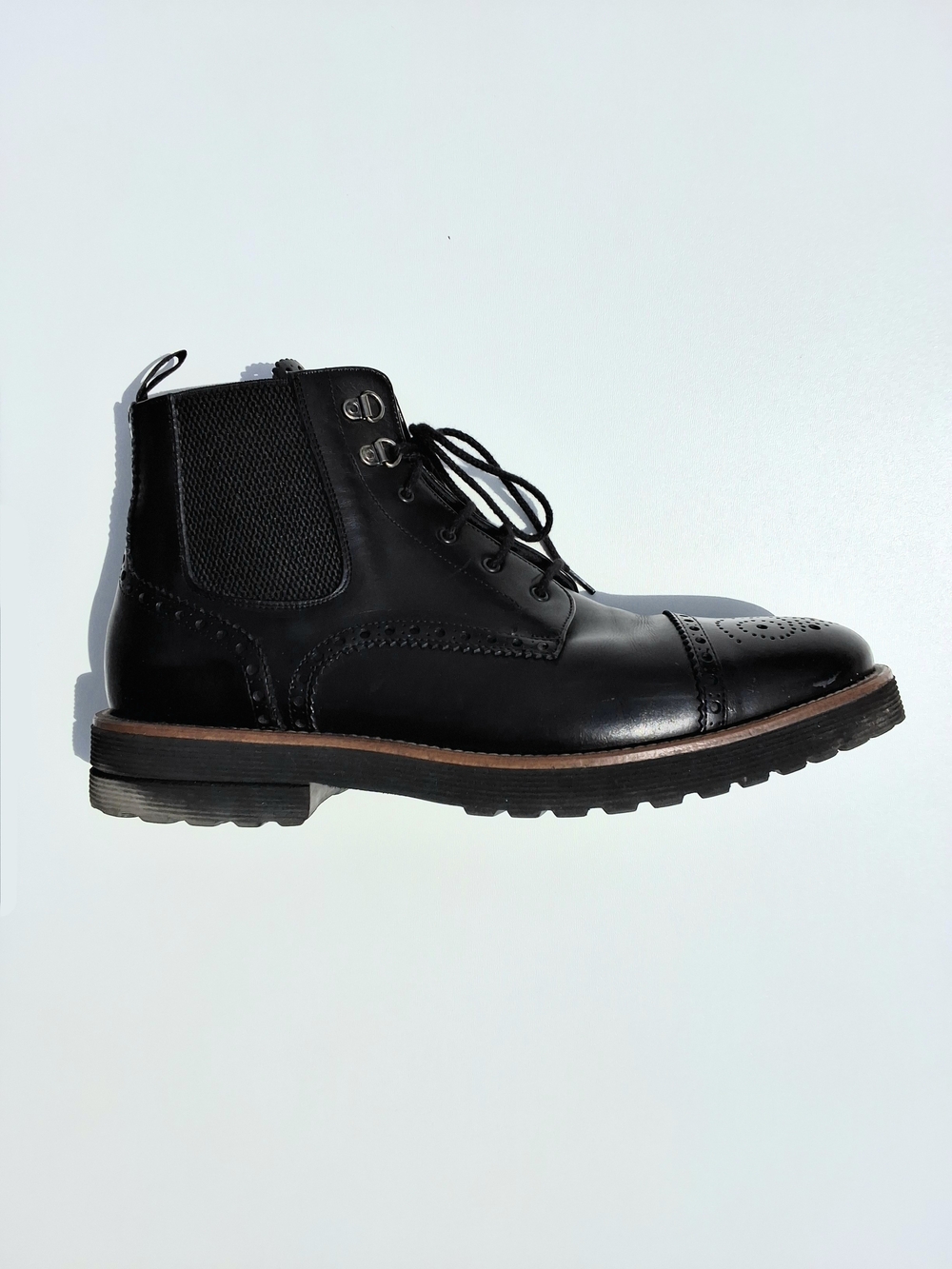Pertini Men's Black Leather Lace-Up Brogue Boots Made In Spain (Size 12)